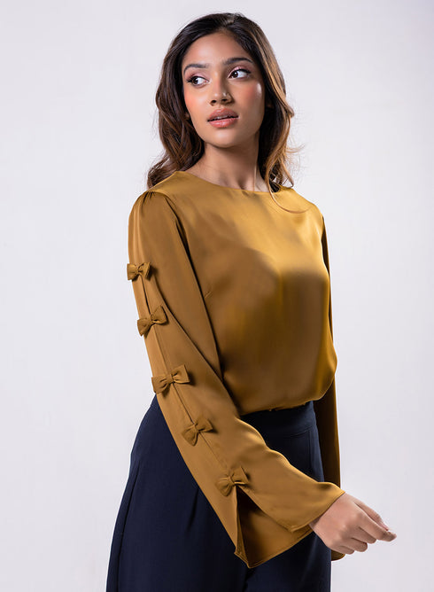 Split Sleeve With Bow Chiffon Top